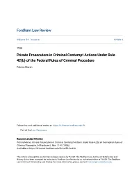Private Prosecutors in Criminal Contempt Actions Under Rule 42(B) of the Federal Rules of Criminal Procedure