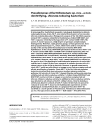 Pseudomonas Chloritidismutans Sp. Nov., a Non- Denitrifying, Chlorate-Reducing Bacterium