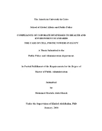 The American University in Cairo School of Global Affairs and Public Policy COMPLIANCE of COPORATE BUSINESSES to HEALTH AND