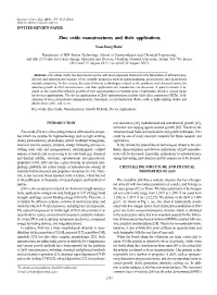 Zinc Oxide Nanostructures and Their Applications