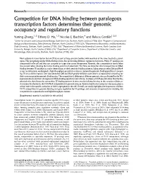 Competition for DNA Binding Between Paralogous Transcription Factors Determines Their Genomic Occupancy and Regulatory Functions
