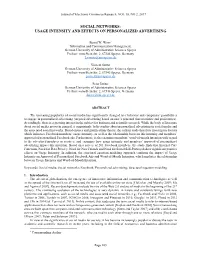 Social Networks: Usage Intensity and Effects on Personalized Advertising