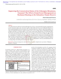 Improving the Conservation Status of the Udzungwa Mountains, Tanzania? the Effect of Joint Forest Management on Bushmeat Hunting in the Kilombero Nature Reserve
