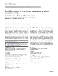 Low Global Sensitivity of Metabolic Rate to Temperature in Calcified Marine Invertebrates
