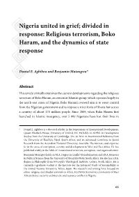 Religious Terrorism, Boko Haram, and the Dynamics of State Response