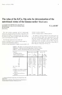 The Value of the K/Ca+ Mg Ratio for Determination of the Nutritional Status of the Banana Sucker (Brief Note)