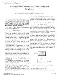 A Simplified Overview of Text-To-Speech Synthesis