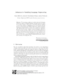 Advances in Modeling Language Engineering