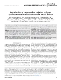 Contribution of Copy-Number Variation to Down Syndrome–Associated Atrioventricular Septal Defects