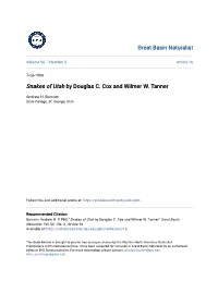 Snakes of Utah by Douglas C. Cox and Wilmer W. Tanner