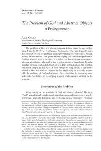 The Problem of God and Abstract Objects a Prolegomenon