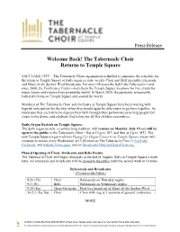 Welcome Back! the Tabernacle Choir Returns to Temple Square