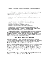 Appendix 28: the Norms for Holy Days of Obligation in the Diocese of Bismarck