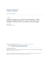 Classification and Creole Identity in Alice Dunbar-Nelson's the Goodness of St