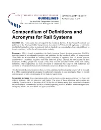 Compendium of Definitions and Acronyms for Rail Systems
