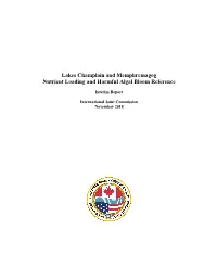 Lakes Champlain and Memphremagog Nutrient Loading and Harmful Algal Bloom Reference