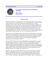 NYC TRANSIT's RESPONSE to DECEMBER 2010 BLIZZARD INTRODUCTION on Sunday, December 26, 2010 and the Early Hours of Monday, Dece