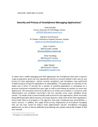 Security and Privacy of Smartphone Messaging Applications1
