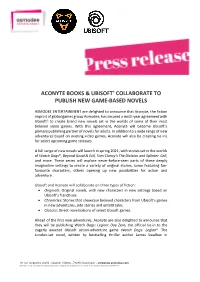 Aconyte Books & Ubisoft® Collaborate to Publish New