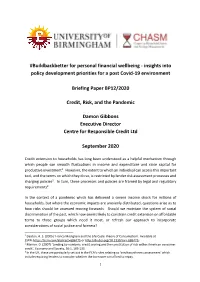 Buildbackbetter for Personal Financial Wellbeing - Insights Into Policy Development Priorities for a Post Covid-19 Environment