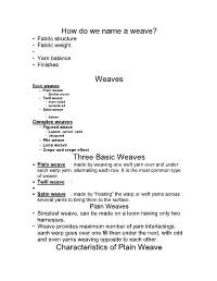How Do We Name a Weave? Weaves Three Basic Weaves
