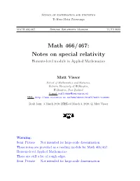 Notes on Special Relativity Honours-Level Module in Applied Mathematics