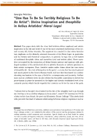 Divine Inspiration and Theophilia in Aelius Aristides' Hieroi Logoi