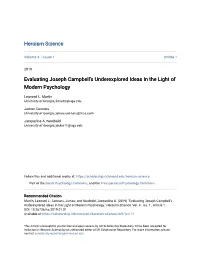 Evaluating Joseph Campbell's Underexplored Ideas in the Light of Modern Psychology