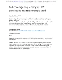 Full-Coverage Sequencing of HIV-1 Provirus from a Reference Plasmid