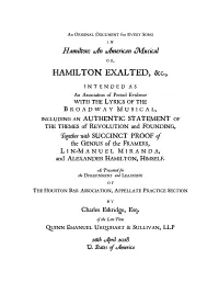 HAMILTON EXALTED, &C