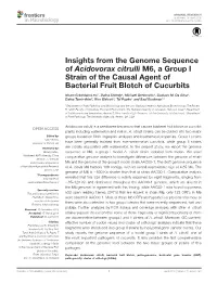 Insights from the Genome Sequence of Acidovorax Citrulli M6, a Group I Strain of the Causal Agent of Bacterial Fruit Blotch of Cucurbits