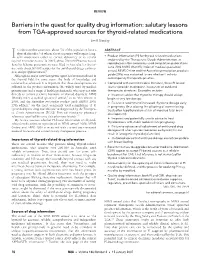 Salutary Lessons from TGA-Approved Sources for Thyroid-Related Medications