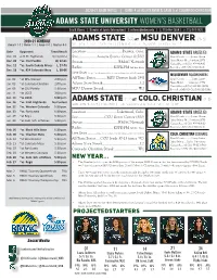 ADAMS STATE (1-2)At MSU Denver (3-3)