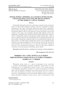 Initial Public Offering As a Source of Financing and Its