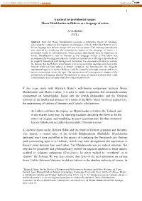 Moses Mendelssohn on Hebrew As a Language of Action Avi Lifschitz