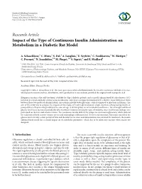 Research Article Impact of the Type of Continuous Insulin Administration on Metabolism in a Diabetic Rat Model