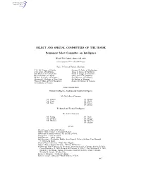 SELECT and SPECIAL COMMITTEES of the HOUSE Permanent Select Committee on Intelligence