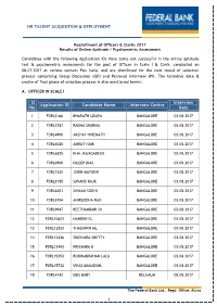 Sl No Application ID Candidate Name Interview Centre Interview Date HR TALENT ACQUISITION & DEPLOYMENT