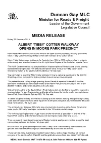 Albert 'Tibby' Cotter Walkway Opens in Moore Park Precinct