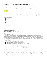 CHRISTIAN FORMATION RESOURCES (DISCLAIMER: This Listing of Resources Is Offered As Suggestions Only
