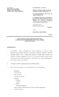 First Report of the Monitor Is to Report and Inform the Court of the Following
