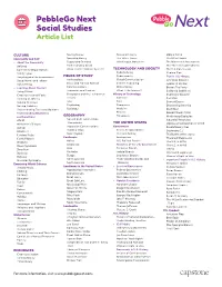 Pebblego Next Social Studies Article List