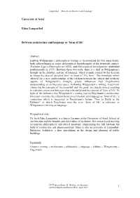 The Concept of 'Form of Life' in Wittgenstein's Thought
