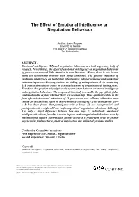 The Effect of Emotional Intelligence on Negotiation Behaviour