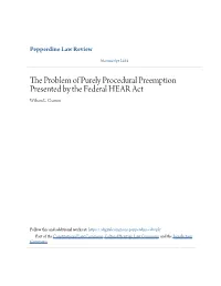 The Problem of Purely Procedural Preemption Presented by the Federal Hear Act