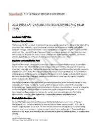 2016 International Institutes: Activities and Field Trips