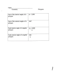 Geometry Polygons Sum of the Interior Angles of a (N