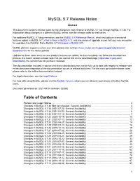 Mysql 5.7 Release Notes