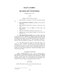 Rajya Sabha —— Revised List of Business