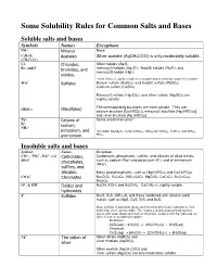 Some Solubility Rules for Common Salts and Bases